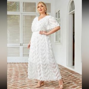 SHEIN Plus Surplice Neck Fuzzy Overlay Dress